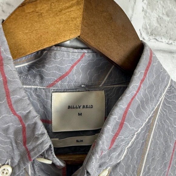 Billy Reid Slim Fit Gray 90s Striped SS Casual Button Down Shirt Mens MEDIUM - Picture 3 of 7